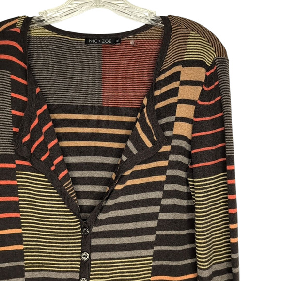 Nic + Zoe Cotton Blend Patchwork Striped Cardigan, size Petite Small - Picture 6 of 7